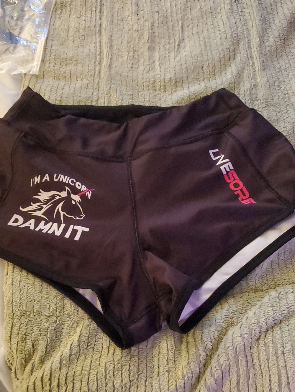 Women's Black Athletic Shorts with 'I'm A Unicorn Damn It' Graphic